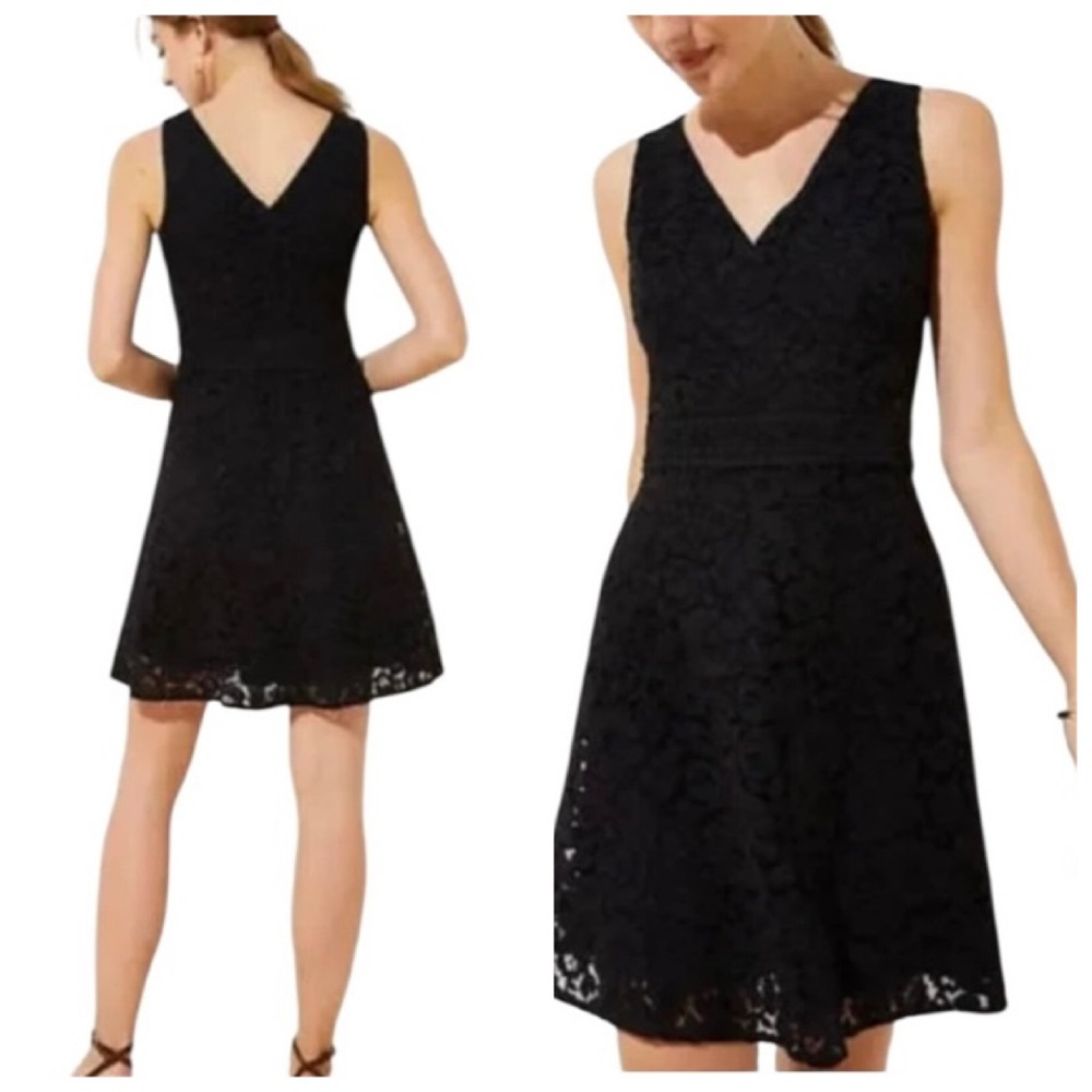 Ann Taylor Loft Black Lace Overlay Cocktail Dress Lined Size 8 NWT